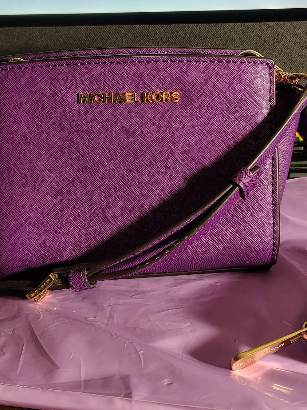 Sold Elsewhere--Michael Kors Purple Saffiano Leather Crossbody Matching Wallet